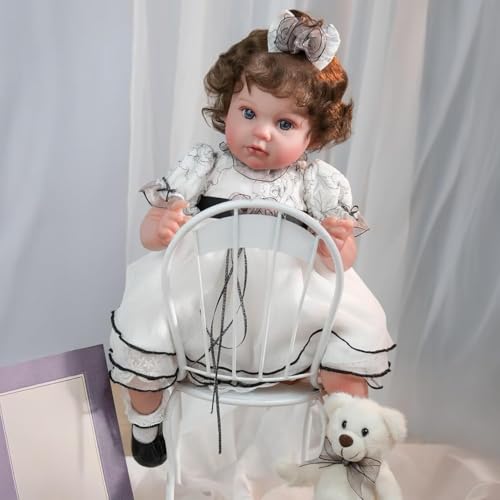 RXDOLL Reborn Babypuppen Stoffkörper Mädchen 20 Zoll Realistische Babypuppen, die echt aussehen Babys Neugeborene Puppe Lebensechte gewichtete Reborn Puppe mit verwurzeltem lockigem Haar von RXDOLL