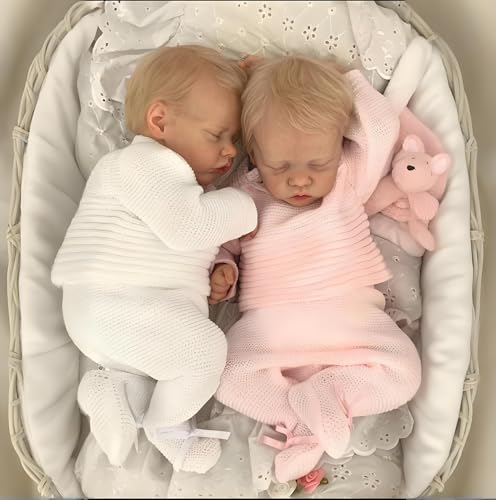 RXDOLL Reborn Babypuppen Zwillinge Junge und Mädchen 45,7 cm lebensechte realistische Neugeborene Babypuppen Silikon Ganzkörper gewichtet reales Leben schlafende Babys wasserdichte Puppe Geschenke für von RXDOLL