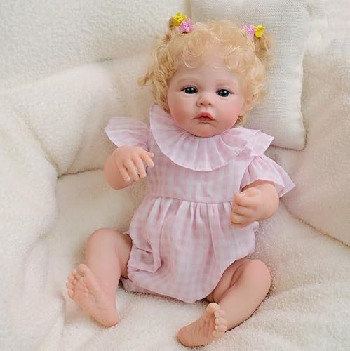RXDOLL Reborn Dolls Girl Blue Eyes 18 Inch Realistic Reborn Baby Dolls Soft Cloth Body Weighted Newborn Babies That Look Real Life Baby Doll with Rooted Curly Hair von RXDOLL
