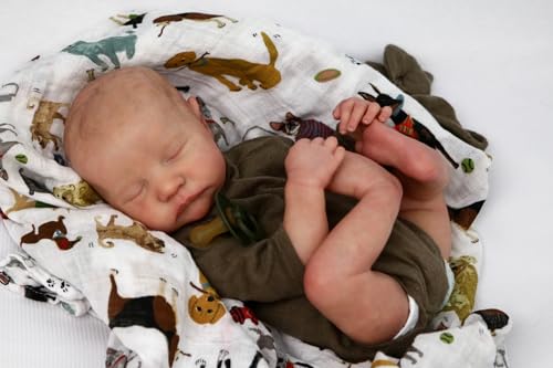 RXDOLL Schlafende Neugeborene Puppe Jungen Levi 19 Zoll Realistische Reborn Baby Puppen Silikon Vinyl Ganzkörper Anatomisch Korrekte Baby Boy Real Life Baby Puppe Badebar für Alter 3+ von RXDOLL