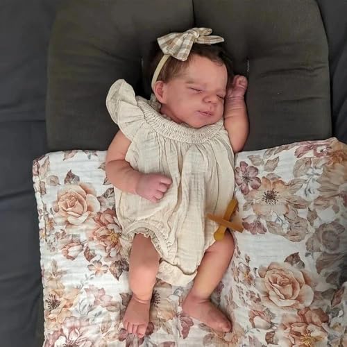 RXDOLL Schlafende Neugeborene Puppe Mädchen 18 Zoll Ganzkörper Silikon Reborn Babypuppen Realistische Anatomisch Korrekte Babypuppen, die echt aussehen Babys Waschbare Puppe Spielzeug Geschenke von RXDOLL