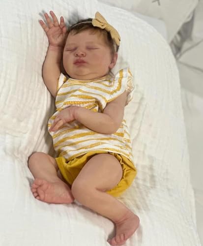 RXDOLL Schlafende Reborn Babypuppen Silikon Ganzkörper Mädchen 20 Zoll Realistische Neugeborene Puppe Wasserdicht Lebensechte Babypuppen, die Echte Silikon Babys Mädchen Geschenke Spielzeug von RXDOLL