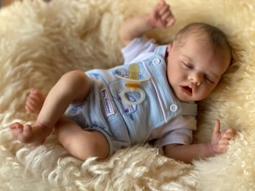 RXDOLL Schlafendes Baby Junge 18 Zoll Weiches Vinyl Ganzkörper Reborn Baby Puppen Realistische Neugeborenen Baby Puppen Anatomisch Korrektes Baby Junge Puppe mit offenem Mund von RXDOLL