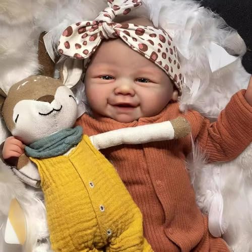 RXDOLL Sweet Smile Reborn Babypuppen Silikon Ganzkörper 19 Zoll Anatomisch Korrekt Baby Mädchen Realistische Neugeborene Puppen, die echt aussehen Silikon Babies Puppe von RXDOLL