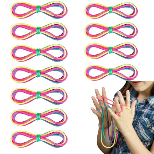 RXKFIGX 12 Stück Fingertwist Fadenspiel Fingerspiele Kinder Fingertwist Kinder,Flexibles Fadenspiele Für Kinder,Rainbow Rope, Fadenspiel ab 6 Jahre für Kindergeburtstag, Kleines Geschenk(Farbe) von RXKFIGX
