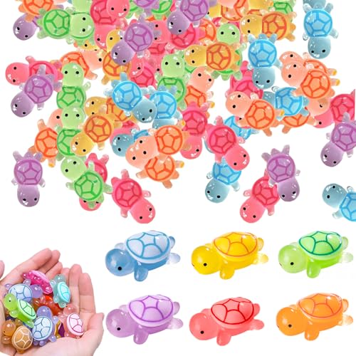 RXKFIGX 60 Stück Mini Schildkröten, Mini Leuchtende Schildkröten Harz,Miniatur Figuren,Im Dunkeln Leuchtende Bunt Tiere,DIY Micro Landschaft Szenen, für Garten, Aquarium,Heimdekorationen von RXKFIGX