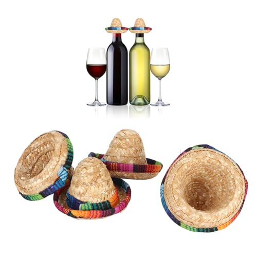 RXMORI 4 Mini-Mexikanische Sombrero-Hüte, Kleine Sombrero-Hüte für Flaschen, Mini-Strohhut, Weinflaschen-Topper, Bunter Bier-Poncho-Überzug für Cinco De Mayo, Mexikanische RXMORI 4 Mini-Mexikanische Sombrero-Hüte, Kleine Sombrero-Hüte für Flaschen, Mini-Strohhut, Weinflaschen-Topper, Bunter Bier-Poncho-Überzug für Cinco De Mayo, Mexikanische von RXMORI