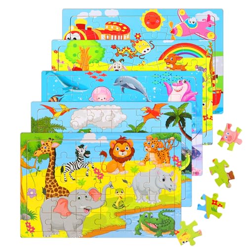 RYAN Holzpuzzle Kinder 5x30 Teilen Puzzle Kinder ab 3 Kinderpuzzle Jahre Bauernhof Unterwassertiere Holzpuzzle für ab 3 Jahren Und Alter Jungen und Mädchen von RYAN