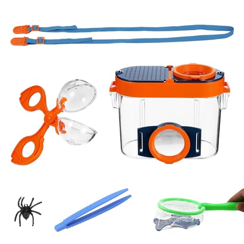 RYAN 1 Stück Lupenglas für Kinder Set Insekten Beobachten Kinder mit Pinzette Mini Fischernetz und Kastengurte Lupenbecher Becherlupen Doppelspiegel Insektenglas für zum Beobachten von Insekten von RYAN