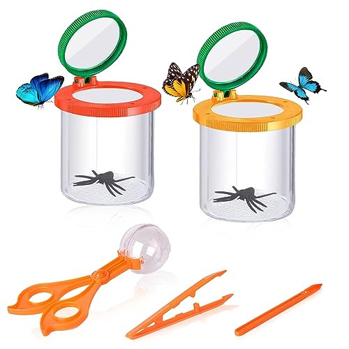 RYAN 2 Stücke Lupenglas für Kinder Set Becherlupen mit Pinzette Lupenbecher Insektenglas mit Lupe Insektenbox Insektenlupe Insektenfänger Forscherset für Kinder zum Beobachten von Insekten von RYAN
