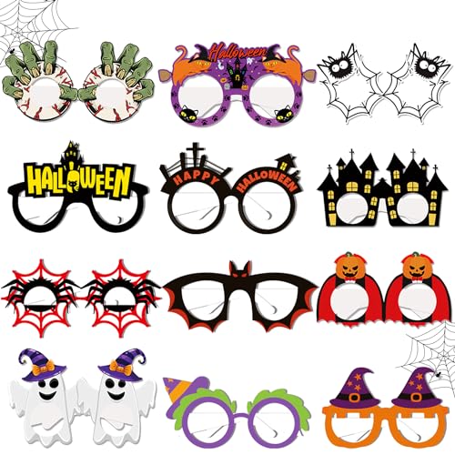 RYAN 24 Stück Halloween Party Papier Brillen Set Lustige Brille Foto Requisiten Maskerade Masken Kostüm Dekoration für Halloween Deko Party Zubehör von RYAN
