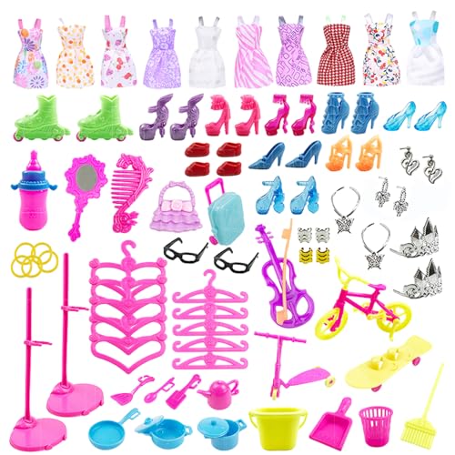 RYAN 88 Barbie Kleidung und Zubehör Möbel Set 10 Kurze Kleider 11 Schuhe 67 Zubehör Inklusive Kleiderbügel und Schmuckzubehör for Girls Kids Party Birthday Gifts von RYAN