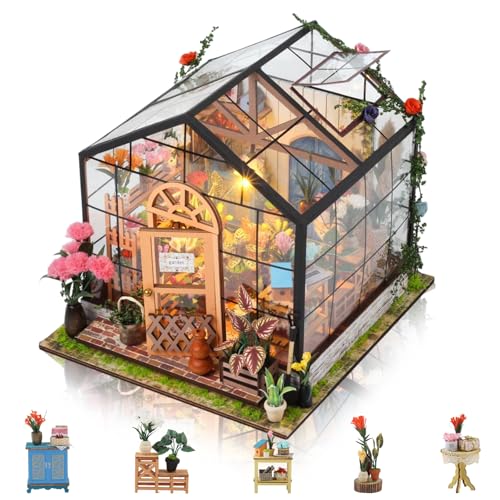 RYAN Miniatur Haus Basteln 3D Holz Tiny House mit LED Licht Deko DIY Miniature House Transparentes Gewächshaus Blumenhaus Miniatur Haus Selber Bauen Geschenke für Freund von RYAN