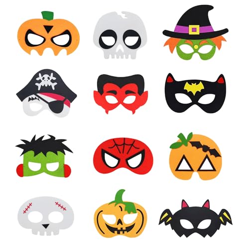 RYAN Packung mit 12 Halloween Masken Filzen Batman Maske Kinder Halloween Fancy Dress Kids z.B. Black Cat Vampir Pumpkin Hulk mit Elastisches Seil für Halloween Party Weihnachten Geburtstage RYAN Packung mit 12 Halloween Masken Filzen Batman Maske Kinder Halloween Fancy Dress Kids z.B. Black Cat Vampir Pumpkin Hulk mit Elastisches Seil für Halloween Party Weihnachten Geburtstage von RYAN