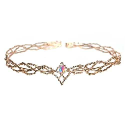 Elfenprinzessin-Tiara, Kopfschmuck for Frauen, 1 Stück Feen-Kopfschmuck, Stirnband, Kristallelfen, Haarkrone, Waldhaarband, Elven Pixie, Cosplay-Zubehör, Durchmesser ca. 18 cm(Gold color diamond) von RYRYR