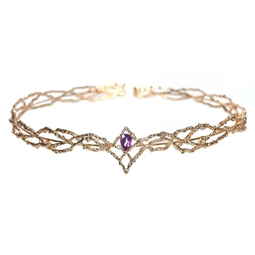 Elfenprinzessin-Tiara, Kopfschmuck for Frauen, 1 Stück Feen-Kopfschmuck, Stirnband, Kristallelfen, Haarkrone, Waldhaarband, Elven Pixie, Cosplay-Zubehör, Durchmesser ca. 18 cm(Gold purple diamond) von RYRYR