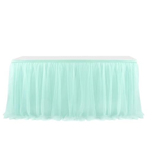 Party Tisch Röcke Geburtstag Tüll Tisch Röcke Hochzeit Tutu Party Home Decor(Mint Green,8FT 2.43x0.77m) von RYRYR