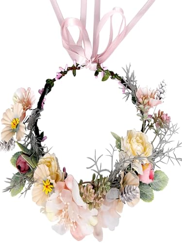 RYRYR Elfenprinzessin-Tiara, Kopfschmuck for Frauen, 1 Stück Feen-Kopfschmuck, Stirnband, rosa Blumenkrone, Haarkranz, Kopfbedeckung, Halloween, Cosplay-Accessoire von RYRYR