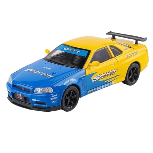 RYUEXING for 1/32 GTR R34 Niedrig Liegender Sportwagen Simulation Legierung Druckguss Automodell Kinderspielzeug Sammlung Ornamente(Blue) von RYUEXING
