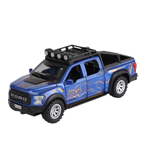 RYUEXING for 1/32 Raptor F-150 Geländewagen Legierung Truck SUV Auto Druckguss Modell Metall Spielzeug Pull Back Collection Abnehmbarer Sound Licht(32 F150 Blue) von RYUEXING
