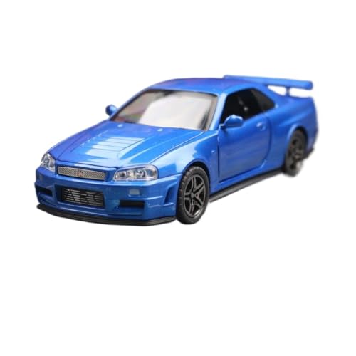 RYUEXING for 1/32 Skyline GTR R34 JDM Spielzeug Auto Modell Diecast Fahrzeug Miniatur Sound & Licht Pull Back Sammlung(Blue) von RYUEXING