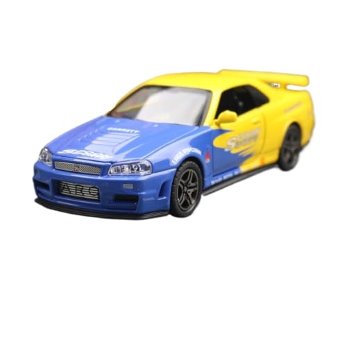 RYUEXING for 1/32 Skyline GTR R34 JDM Spielzeug Auto Modell Diecast Fahrzeug Miniatur Sound & Licht Pull Back Sammlung(Brass) von RYUEXING