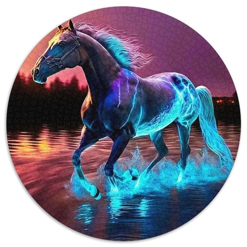 A Wild Horse 1000 Rundes Animal Puzzle Kreatives Geschenke Pädagogisches Stressabbau-Spielzeug Für Erwachsene Und Kinder 1000pcs (67.5x67.5cm) von RYVABXYAK