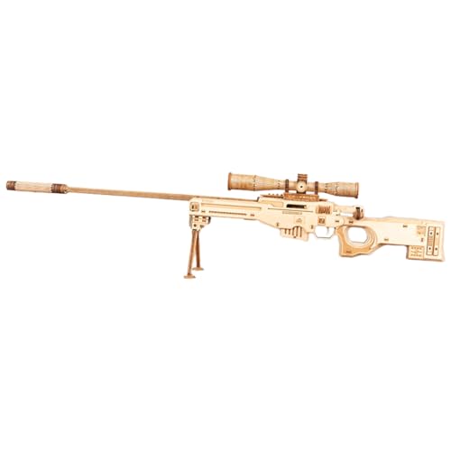 AWM 3D Holz Puzzle Modell, Mechanisches Gewehr Modellbausatz mit Zielfernrohr & Magazin, Handgefertigtes Puzzle, Geschenk für Erwachsene, Schreibtisch Ornament (266Teile/Burlywood) von RZARDFLAMR