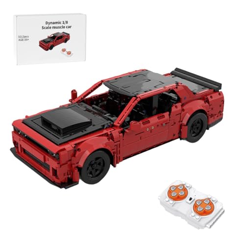MOC-208659 1/8 Muscle Car Bausteinset, Technik Auto Set mit Lebensecht V8 Motor, Dynamic Version Klassischer Rennwagen Baukit für Erwachsene, Sammler, Display, Bauprojekt (3212Teile) von RZARDFLAMR