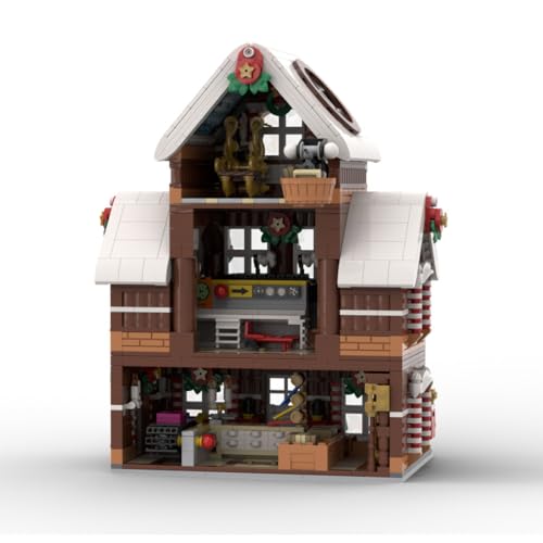 MOC Weihnachts Schneegingerbread Haus Modellbausatz, Raumdekorationen und Displays zum Thema Weihnachten, Geschenkidee für Erwachsene & Sammler, Kompatibel mit Markensteine, 2039 Teile von RZARDFLAMR