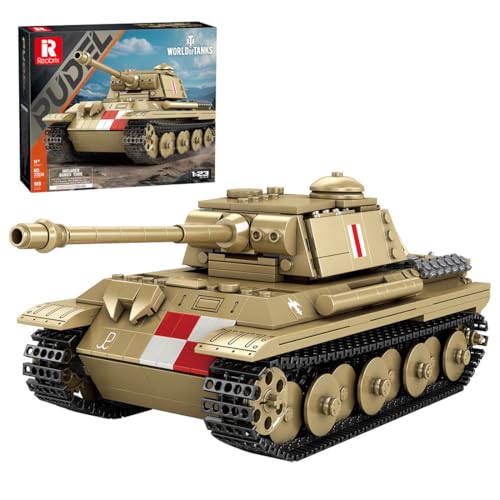 RZARDFLAMR 1/23 Maßstab Medium Tank Bausteine Set, 969 Teile Mit 360° Drehbarem Turm Beweglichem Fass Und Ketten Militärfahrzeug Modell Für Erwachsene Jugendliche Sammler Geschenk (Braun und Gold) von RZARDFLAMR
