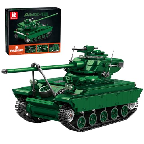 RZARDFLAMR 1/28 Maßstab Panzer Bausatz, 1037 Teile Militär Klemmbausteine Set, Detailgetreues Modellbausatz mit Beweglichen Ketten, Geschenk für Erwachsene Jugendliche Sammler - Armeegrün von RZARDFLAMR