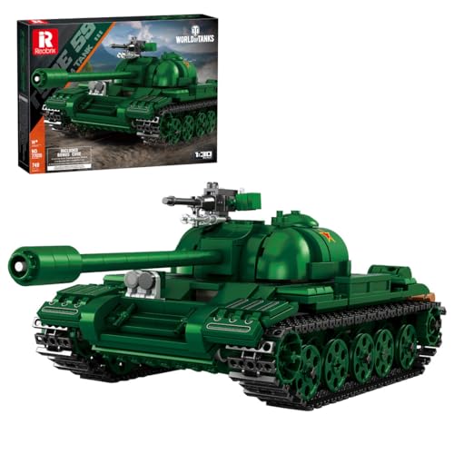 RZARDFLAMR 1/30 Maßstab Panzerbaustein-Set Typ 59 Bausteine Set, 748 Teile Mit 360° Drehbarem Turm Beweglichem Fass Und Ketten Militärfahrzeug Modell, Geschenk für Erwachsene (Smaragdgrün) von RZARDFLAMR