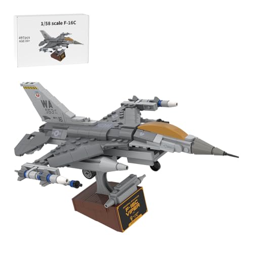 RZARDFLAMR F16C Kampfjet Bausteine Bausatz, 1:58 Militärflugzeug Modellbausatz mit Ständer & Aufklebern, Militär Deko & Sammlerstück, Geschenk für Erwachsene, entworfen von BricksByTAS (497 Teile) von RZARDFLAMR