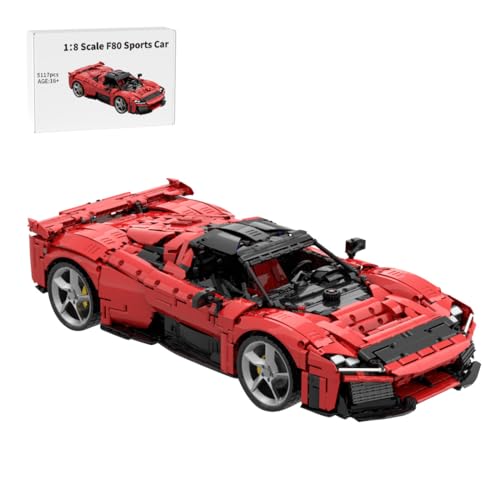 RZARDFLAMR F80 Sportwagen Technic Bausteine Set, 1/8 Supercar Modellbausatz mit 8-Gang DNR Getriebe, Realistisches V6 Motor & Lenksystem, Geschenk für Erwachsene & Jugendliche (5117Teile/Rot) von RZARDFLAMR