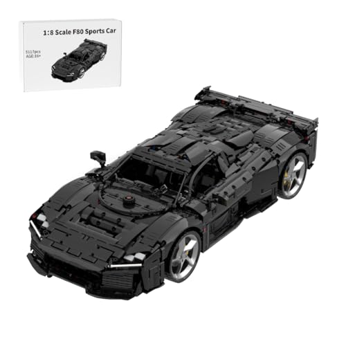 RZARDFLAMR F80 Sportwagen Technic Bausteine Set, 1/8 Supercar Modellbausatz mit 8-Gang DNR Getriebe, Realistisches V6 Motor & Lenksystem, Geschenk für Erwachsene & Jugendliche (5117Teile/Schwarz) von RZARDFLAMR