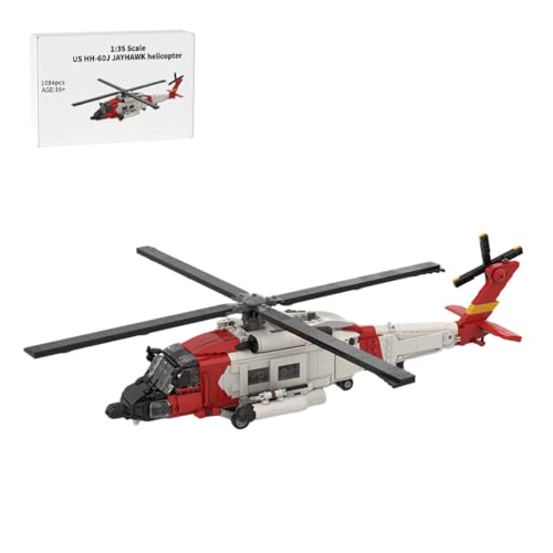 RZARDFLAMR HH-60J Hubschrauber Klemmbausteine Set MOC Militär-Bausteinset, Authentisches Rot-Weiß Design Faltbare Rotoren Sammlermodell, Geschenk für Erwachsene & Jugendliche (1084Teile) von RZARDFLAMR