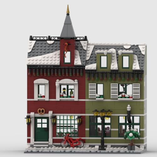 RZARDFLAMR MOC Weihnachten Winterdorf Modellbausatz, Bäckerei Klemmbausteine mit Zwei Gebäuden, Raumdekorationen und Displays zum Thema Weihnachten, Geschenkidee für Erwachsene, 1592 Teile von RZARDFLAMR