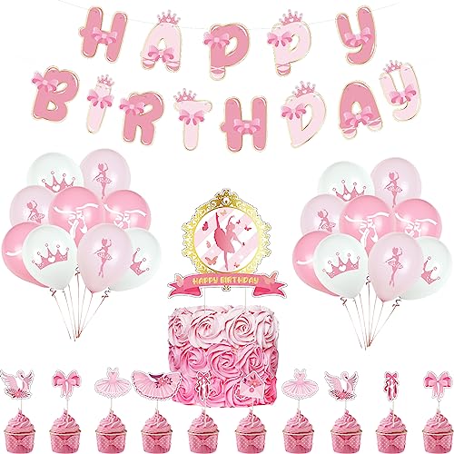 RZDQZY Ballerina Kindergeburtstag Deko: Ballerina Geburtstag Luftballons, Torte Deko, Girlande & Luftballons in Rosa von RZDQZY