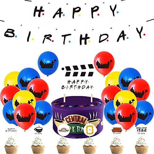 RZDQZY Freunde Geburtstag Deko: Luftballons, Girlande, Kuchen Topper - Cartoon Friends TV Show Geburtstagsparty Dekoration in rot, blau, gelb RZDQZY Freunde Geburtstag Deko: Luftballons, Girlande, Kuchen Topper - Cartoon Friends TV Show Geburtstagsparty Dekoration in rot, blau, gelb von RZDQZY