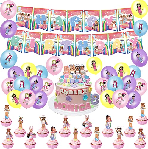 Geburtstag Deko Roblox Geburtstagsdeko Roblox Luftballons Kindergeburtstag Alles Gute zum Geburtstag Girlande Kuchendeckel für Kinder von RZDQZY