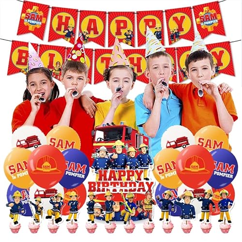 RZDQZY Feuerwehrmann Sam Geburtstag Deko - Luftballons, Girlande, Kuchen Topper in Blau, Rot, Gelb, Grün, Pink RZDQZY Feuerwehrmann Sam Geburtstag Deko - Luftballons, Girlande, Kuchen Topper in Blau, Rot, Gelb, Grün, Pink von RZDQZY
