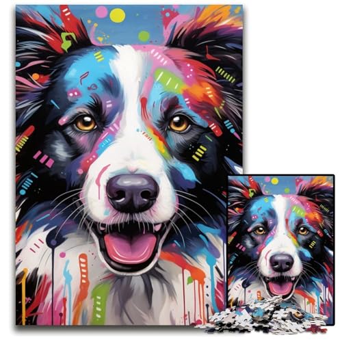 1000-teiliges Border Collie-Puzzle aus Holz, pädagogisches Denkspiel, künstlerische Heim- und Bürodekoration, ab 14 Jahren, 50x75cm/19,68x29,52 Zoll von RZFWJL