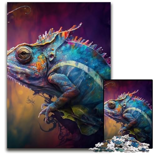 1000-teiliges Chamäleon-Puzzle aus Holz, pädagogisches Denkspiel, künstlerische Heim- und Bürodekoration, ab 14 Jahren, 50x75cm/19,68x29,52 Zoll von RZFWJL
