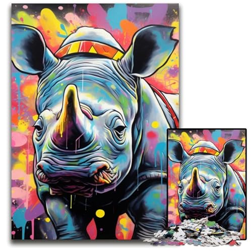 1000-teiliges Puzzle, Graffiti-Malerei, Nashorn, Holzpuzzle, pädagogisches Denkspiel, künstlerische Heim- und Bürodekoration, ab 14 Jahren, 50x75cm/19,68x29,52 Zoll 1000-teiliges Puzzle, Graffiti-Malerei, Nashorn, Holzpuzzle, pädagogisches Denkspiel, künstlerische Heim- und Bürodekoration, ab 14 Jahren, 50x75cm/19,68x29,52 Zoll von RZFWJL