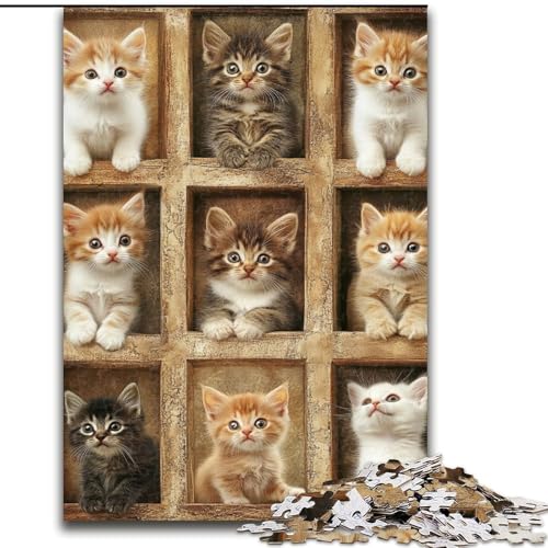 1000-teiliges Puzzle, Kätzchen-Collage, Dekomprimierendes intellektuelles Lernspielzeug, Geburtstagsgeschenk, Geschenke, Wandkunst (Größe 50x75cm) von RZFWJL