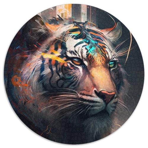 1000-teiliges Puzzle, Tigergemälde, 1000-teiliges rundes Puzzle für Erwachsene, perfekt für Teenager und zur Heimdekoration, 67,5 x 67,5 cm von RZFWJL