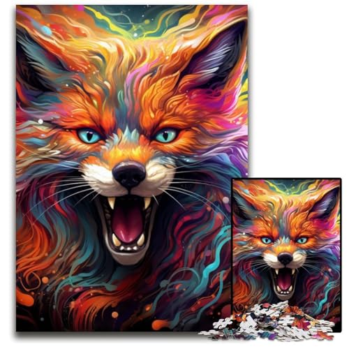 1000-teiliges Puzzle, farbenfrohes Art Fox-Puzzle aus Pappe, pädagogisches Denkspiel, künstlerische Heim- und Bürodekoration, ab 14 Jahren, 26x38cm/10,23x14,96 Zoll von RZFWJL