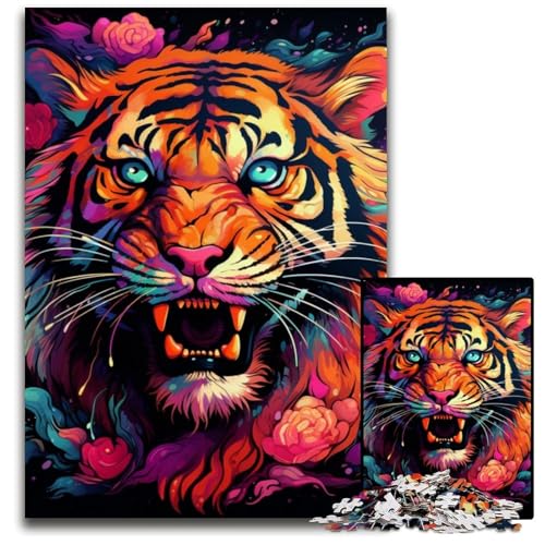 1000-teiliges Puzzle, farbenfrohes Tiger-Kunst-Puzzle aus Holz, pädagogisches Denkspiel, künstlerische Heim- und Bürodekoration, ab 14 Jahren, 50x75cm/19,68x29,52 Zoll von RZFWJL
