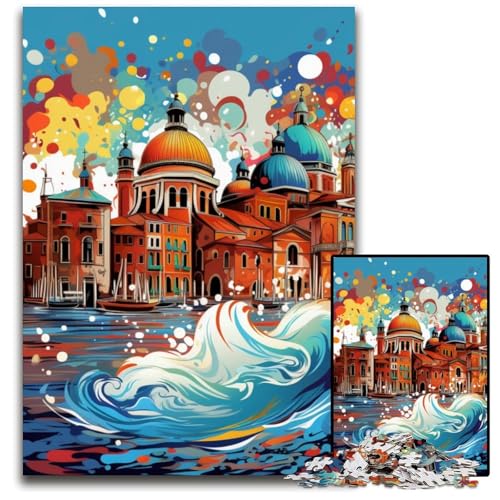 1000-teiliges Puzzle, farbenfrohes Venedig-Puzzle aus Pappe, pädagogisches Denkspiel, künstlerische Heim- und Bürodekoration, ab 14 Jahren, 26x38cm/10,23x14,96 Zoll von RZFWJL